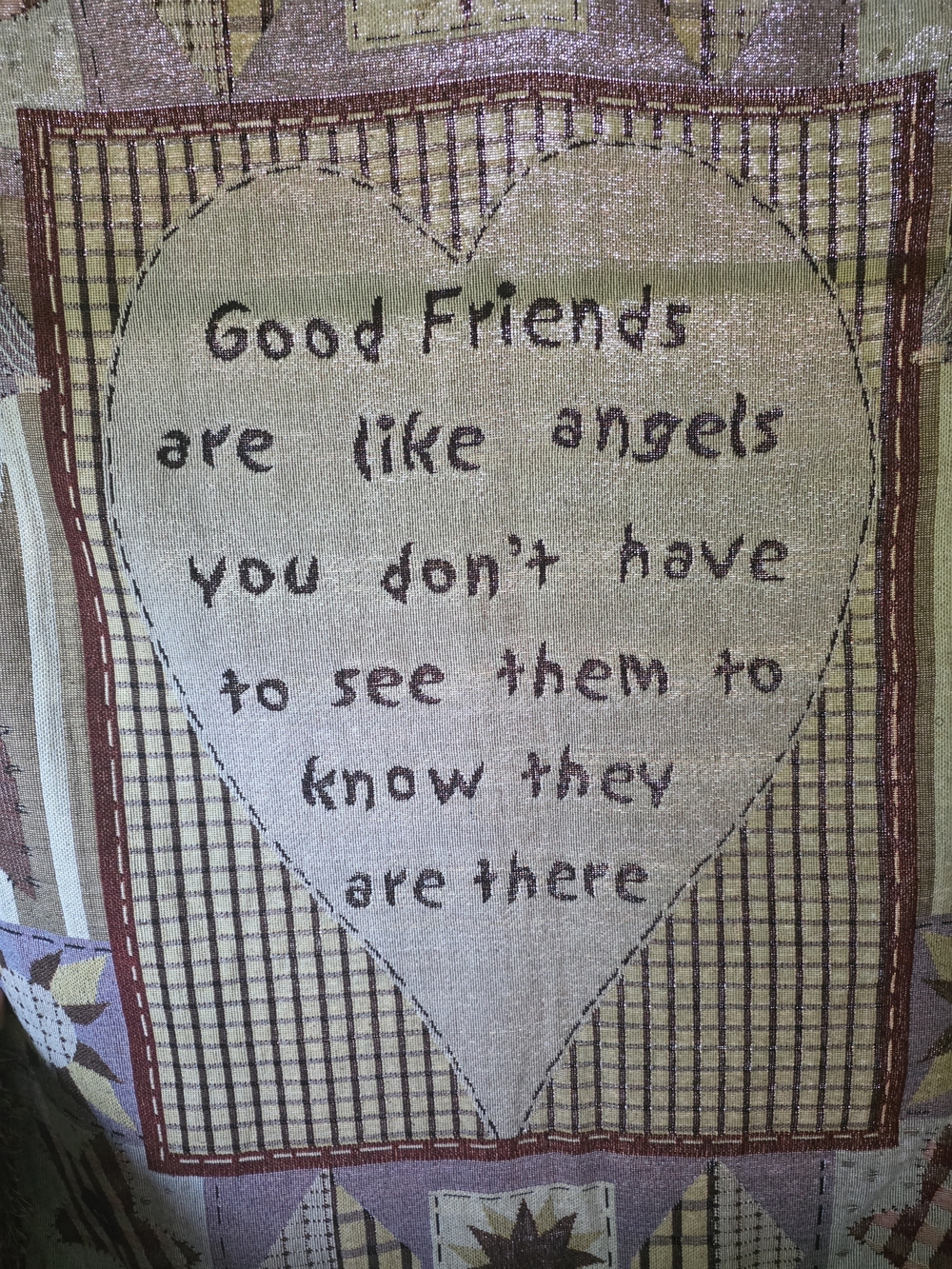 Heart Appliqué Friend Quote Tapestry Throw Blanket - Beige & Burgundy 54"x44"